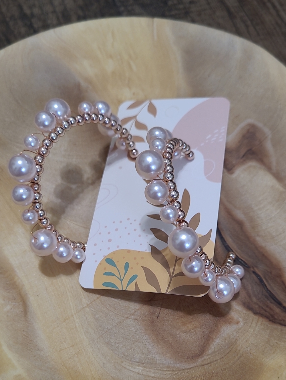 NWT Rose Gold Faux Pearl Open Hoops